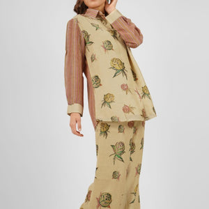Peach Linen Indo Western with Mirror and Printed Embroidery 2