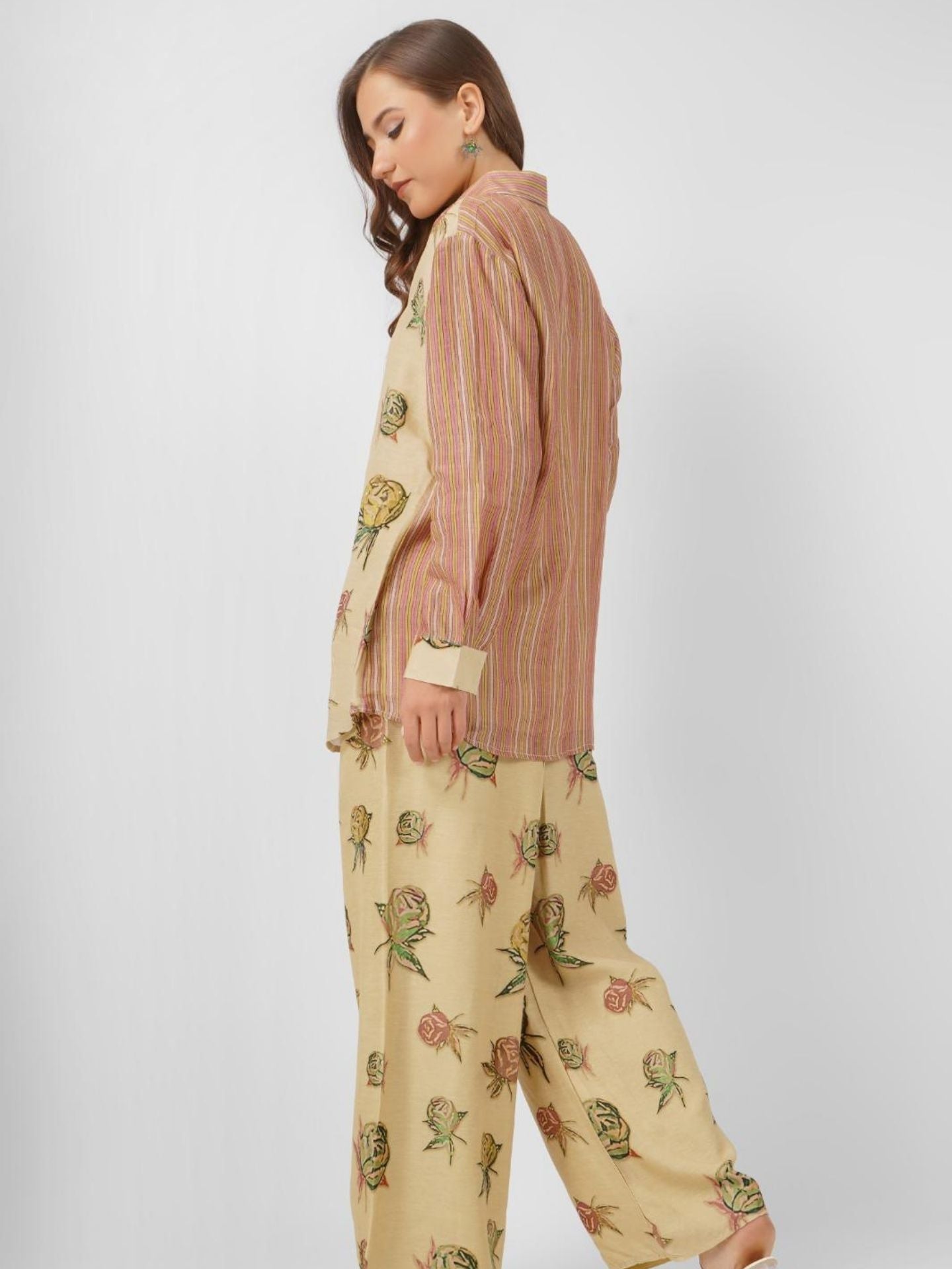 Peach Linen Indo Western with Mirror and Printed Embroidery 3