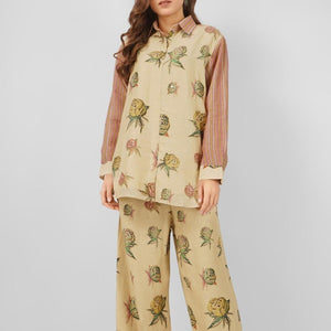 Peach Linen Indo Western with Mirror and Printed Embroidery 5