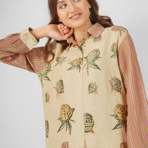 Peach Linen Indo Western with Mirror and Printed Embroidery 6