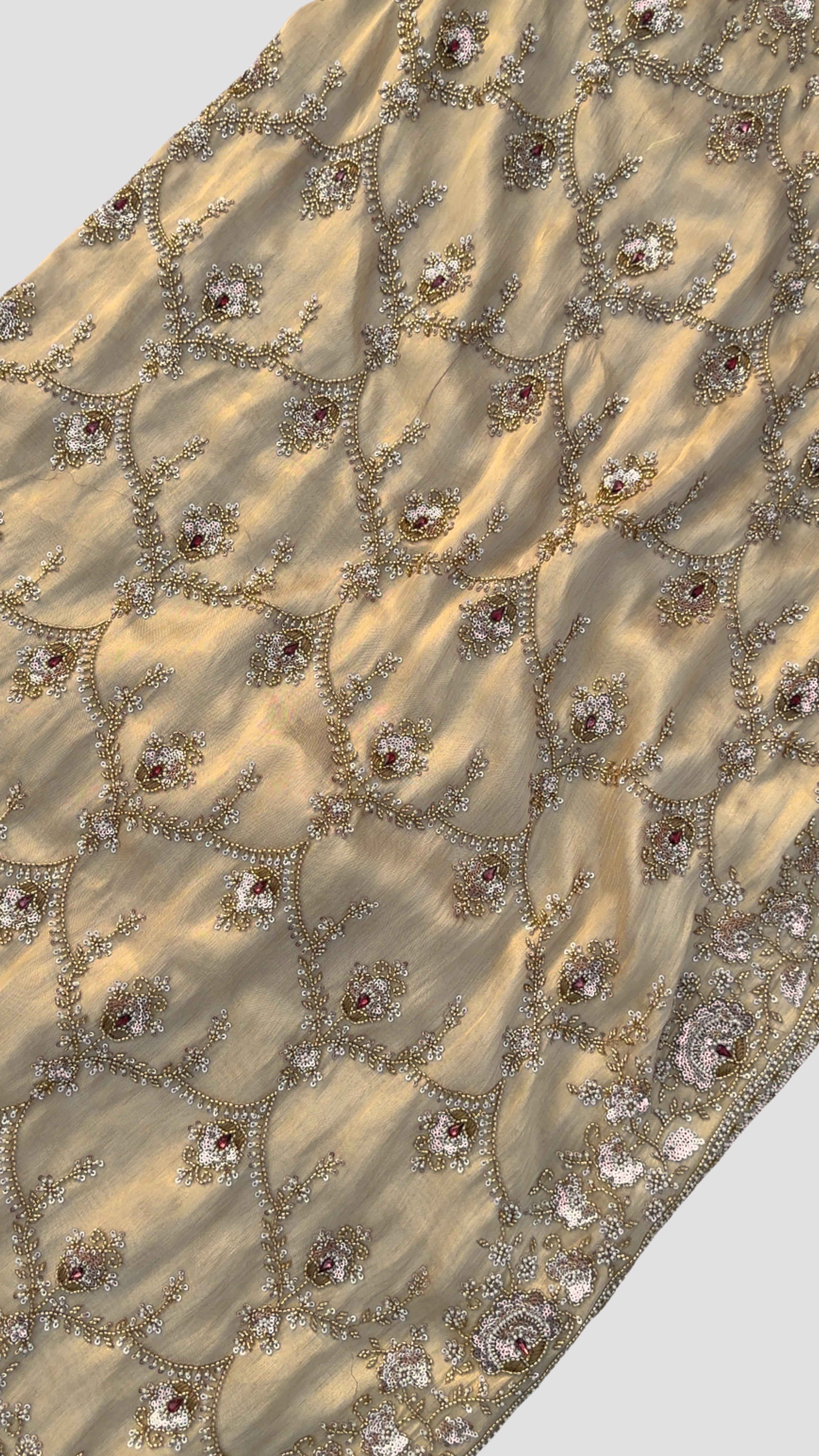 Golden Tissue Saree With Moti, Cutdana & Sequins Work