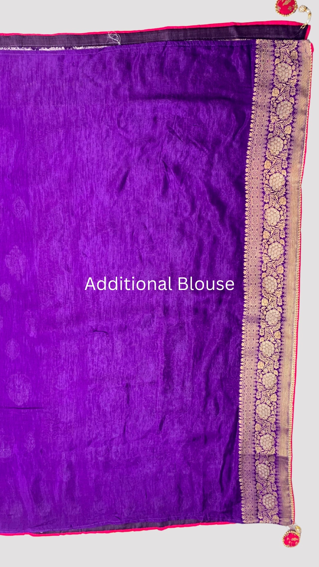 Purple Banarasi Silk Saree with Stitched Pink Blouse and Weaving Work