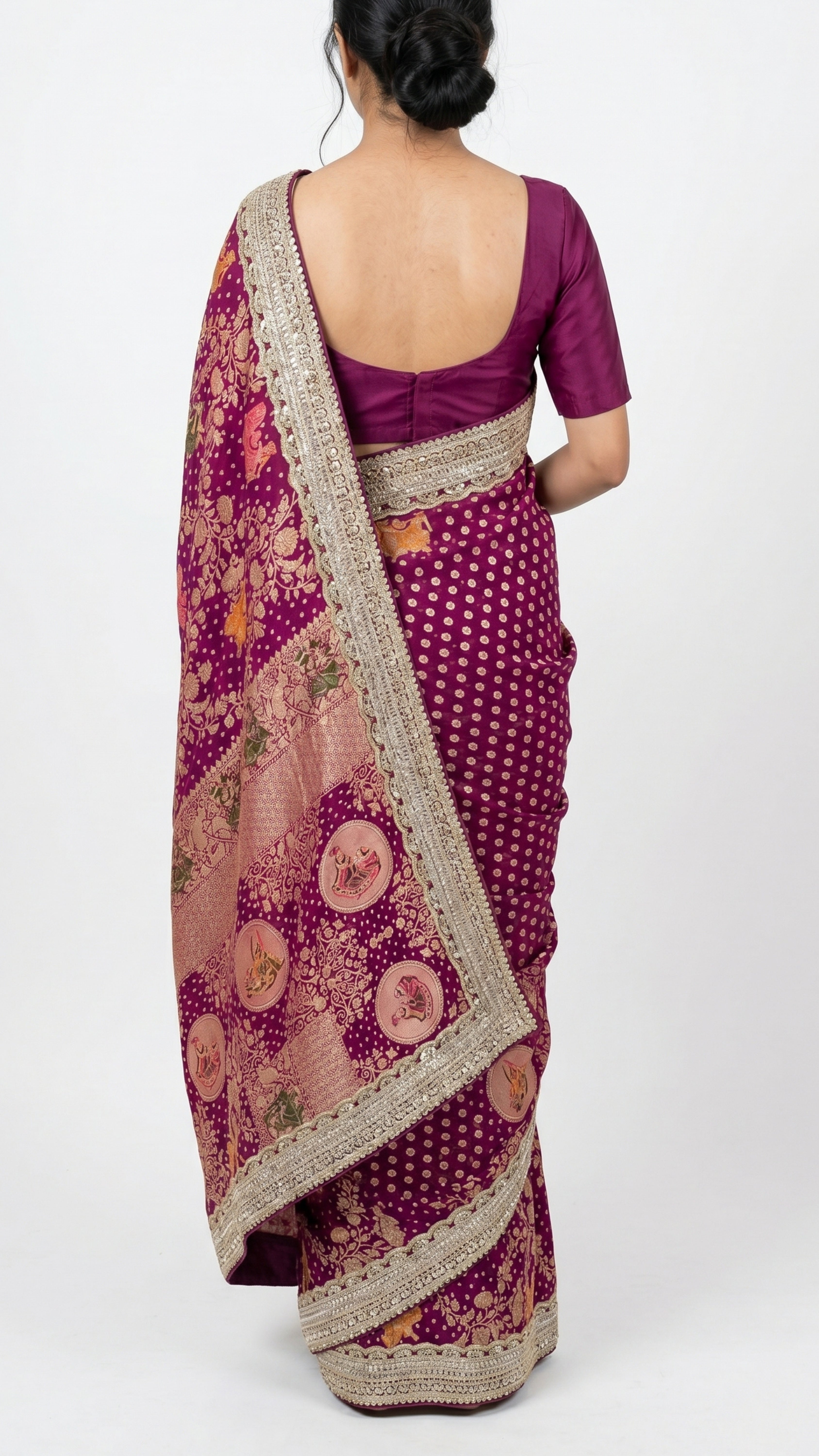 Purple Georgette Saree with Zari, Cutdana & Sequins Work and Heavy Lace Border