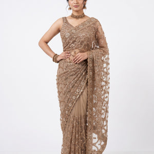 Net Saree Embellished With Cutdana, Sequins & Pearl Work