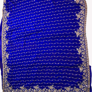 Blue Tissue Unstitched Saree Embellished With Sequins, Cutdana & Zari Work