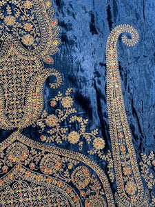 Blue Velvet Unstitched Suit with Zari and thread Embroidery