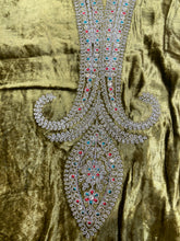 Load image into Gallery viewer, Olive Velvet Unstitched Suit with Zari and thread Embroidery
