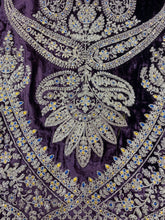 Load image into Gallery viewer, Purple Velvet Unstitched Suit with Zari and thread Embroidery
