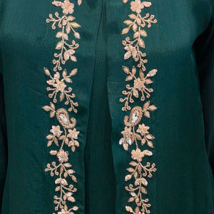 Green Chinon Shirt, Palazzo, Shrug And Dupatta with Cutdana, Sequins, Pearl and Dabka Embroidery 5