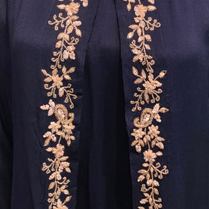 Navy Blue Chinon Shirt, Palazzo, Shrug And Dupatta with Cutdana, Sequins, Pearl and Dabka Embroidery 6