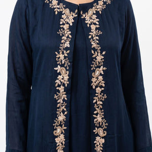 Navy Blue Chinon Shirt, Palazzo, Shrug And Dupatta with Cutdana, Sequins, Pearl and Dabka Embroidery 4