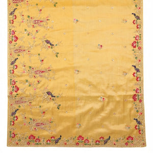 Yellow Tissue Unstitched Saree With Zari, Thread & Sequins Work