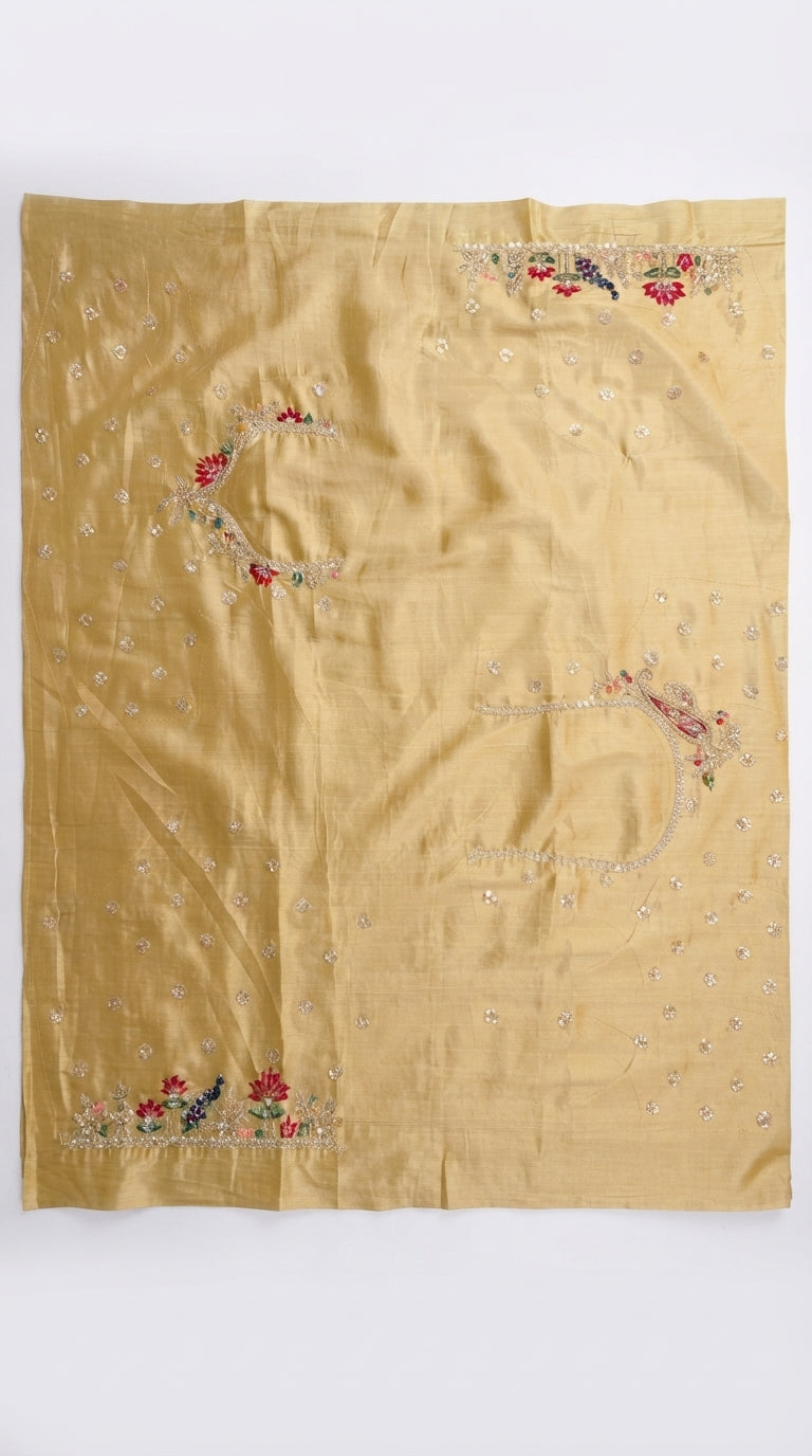 Yellow Tissue Unstitched Saree With Zari, Thread & Sequins Work