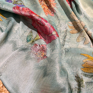 Blue Tissue Unstitched Suit with Zari and Thread Embroidery 1
