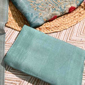 Blue Tissue Unstitched Suit with Zari and Thread Embroidery 4