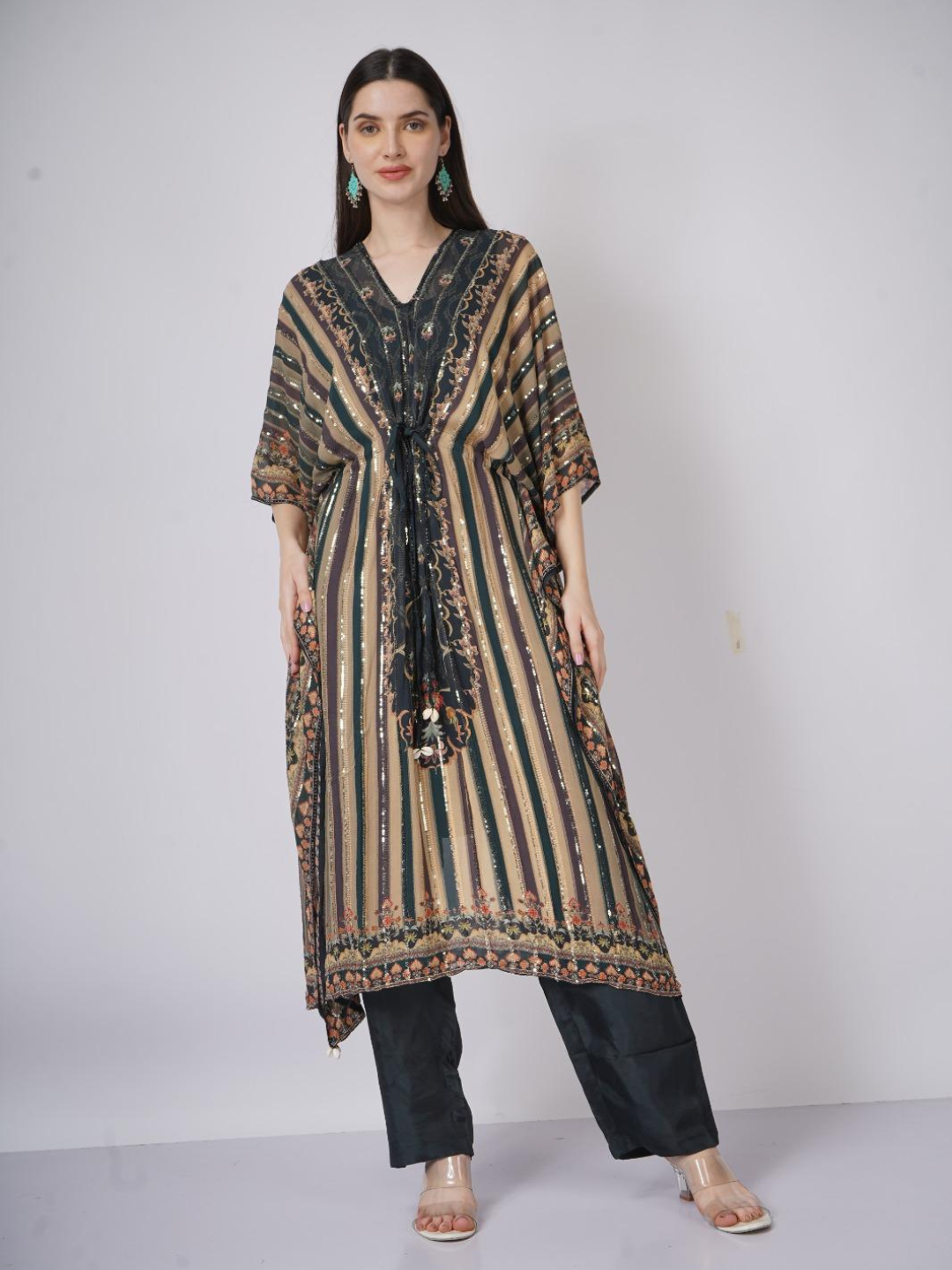 Blue Georgette Indo Western with Cutdana and Printed Embroidery 1