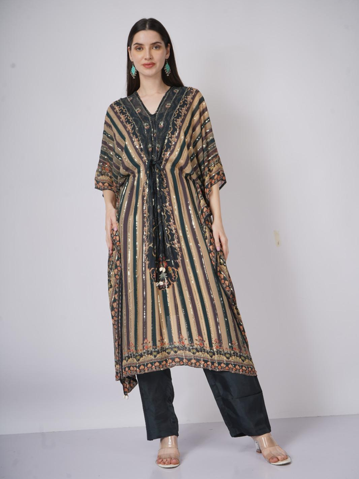 Blue Georgette Indo Western with Cutdana and Printed Embroidery 1