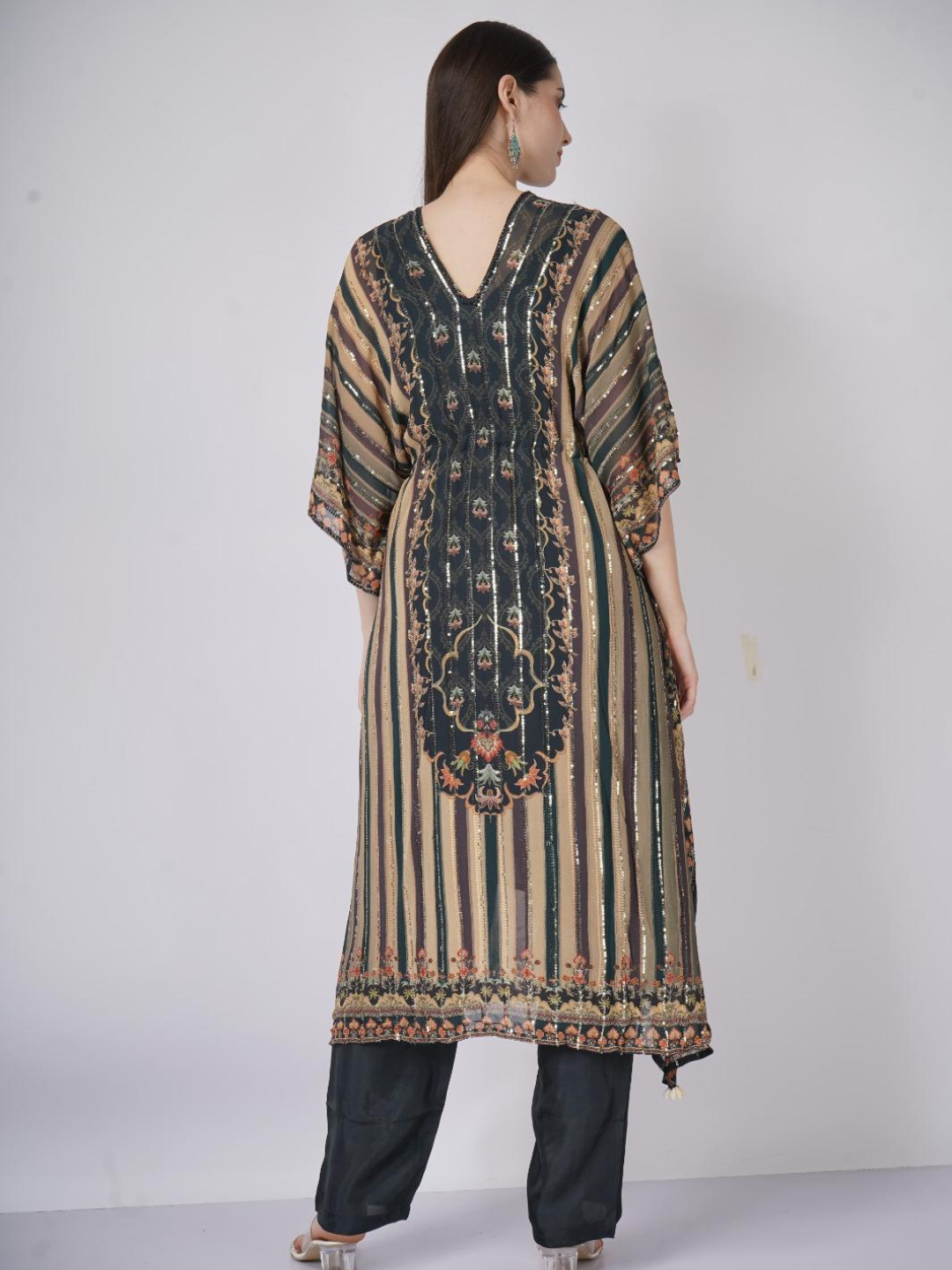 Blue Georgette Indo Western with Cutdana and Printed Embroidery 2