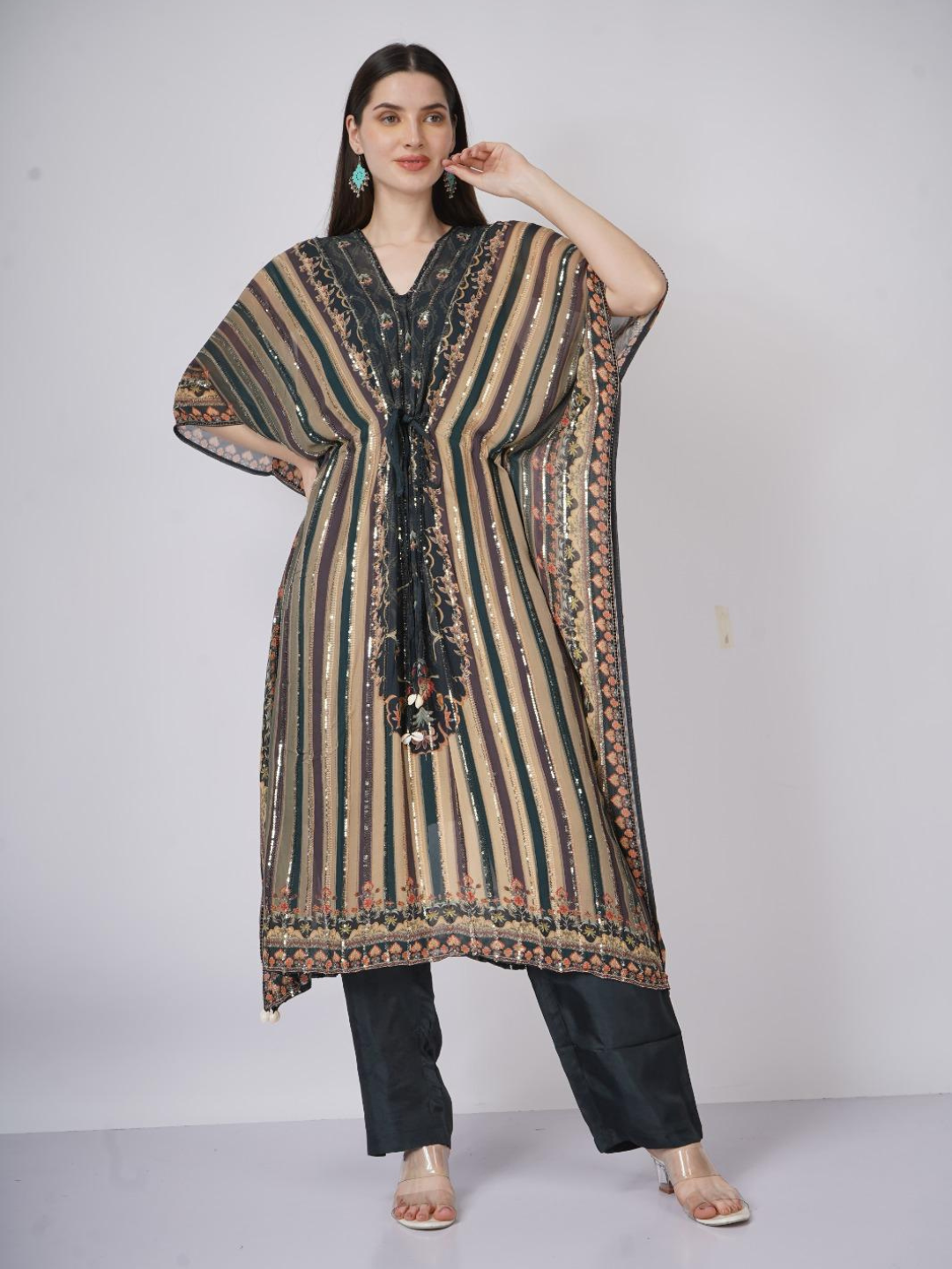 Blue Georgette Indo Western with Cutdana and Printed Embroidery 3