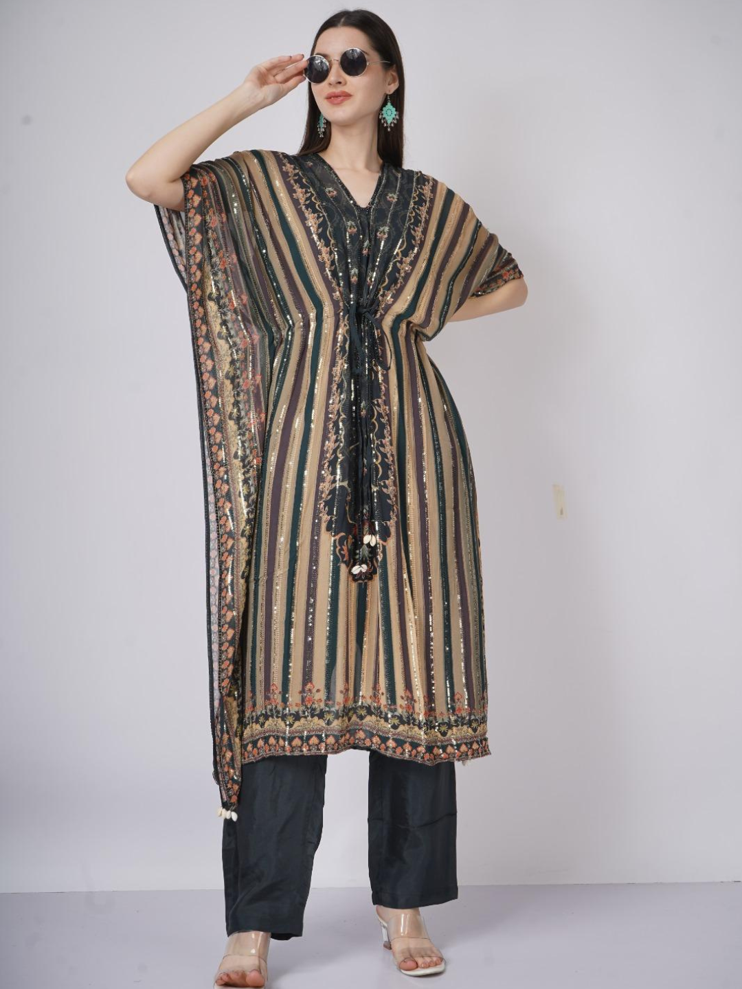 Blue Georgette Indo Western with Cutdana and Printed Embroidery 4