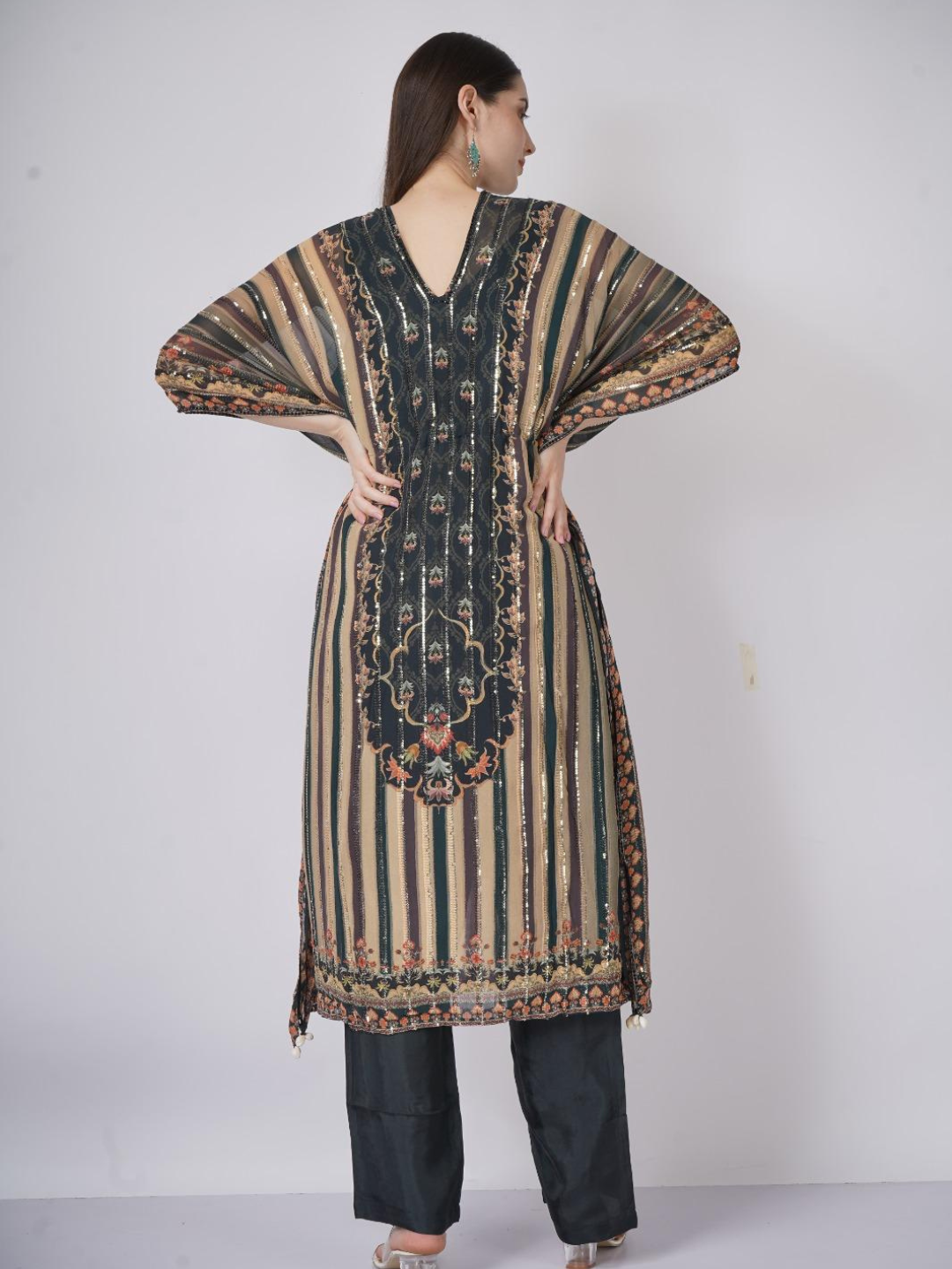 Blue Georgette Indo Western with Cutdana and Printed Embroidery 5