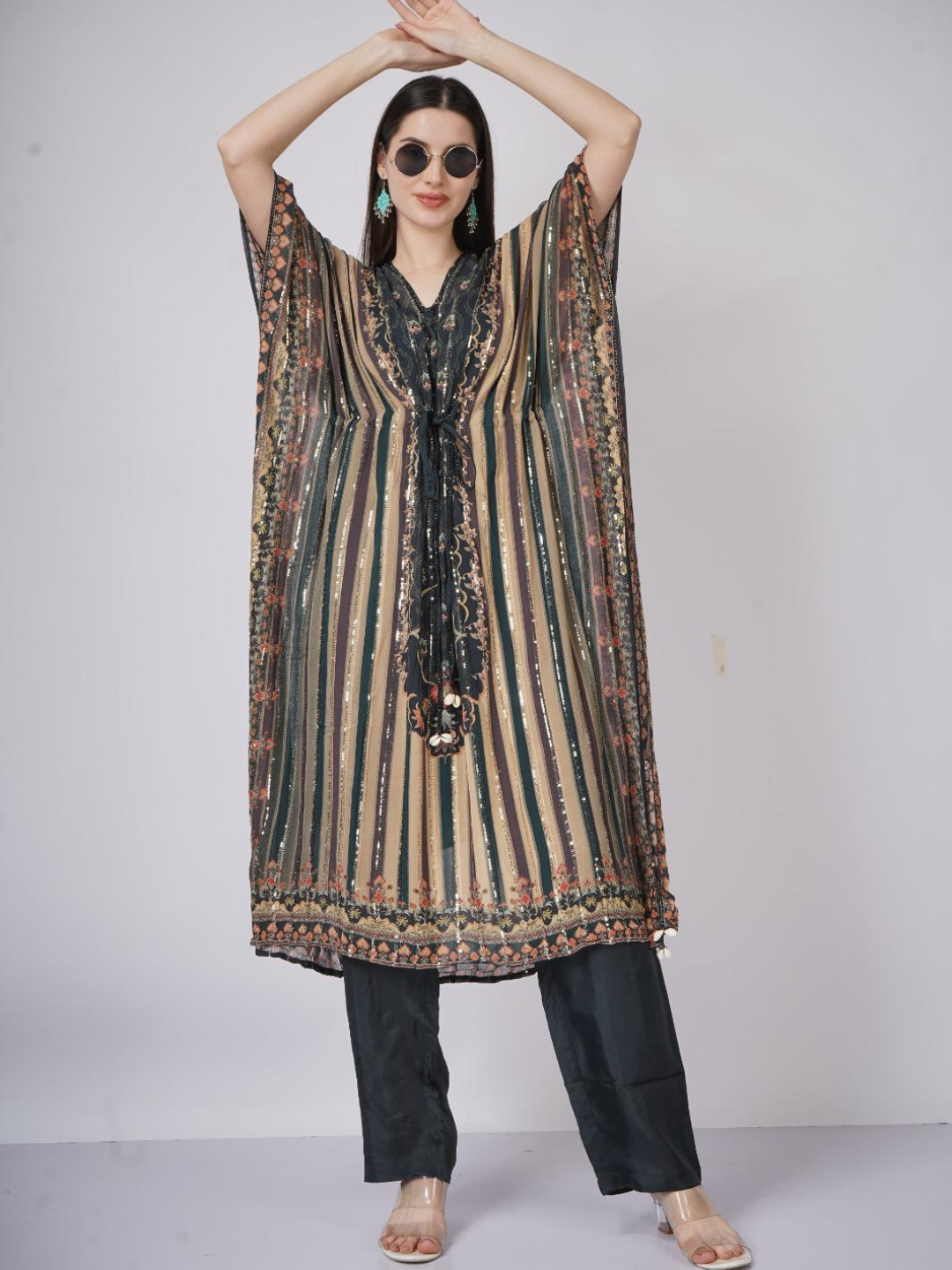 Blue Georgette Indo Western with Cutdana and Printed Embroidery 6