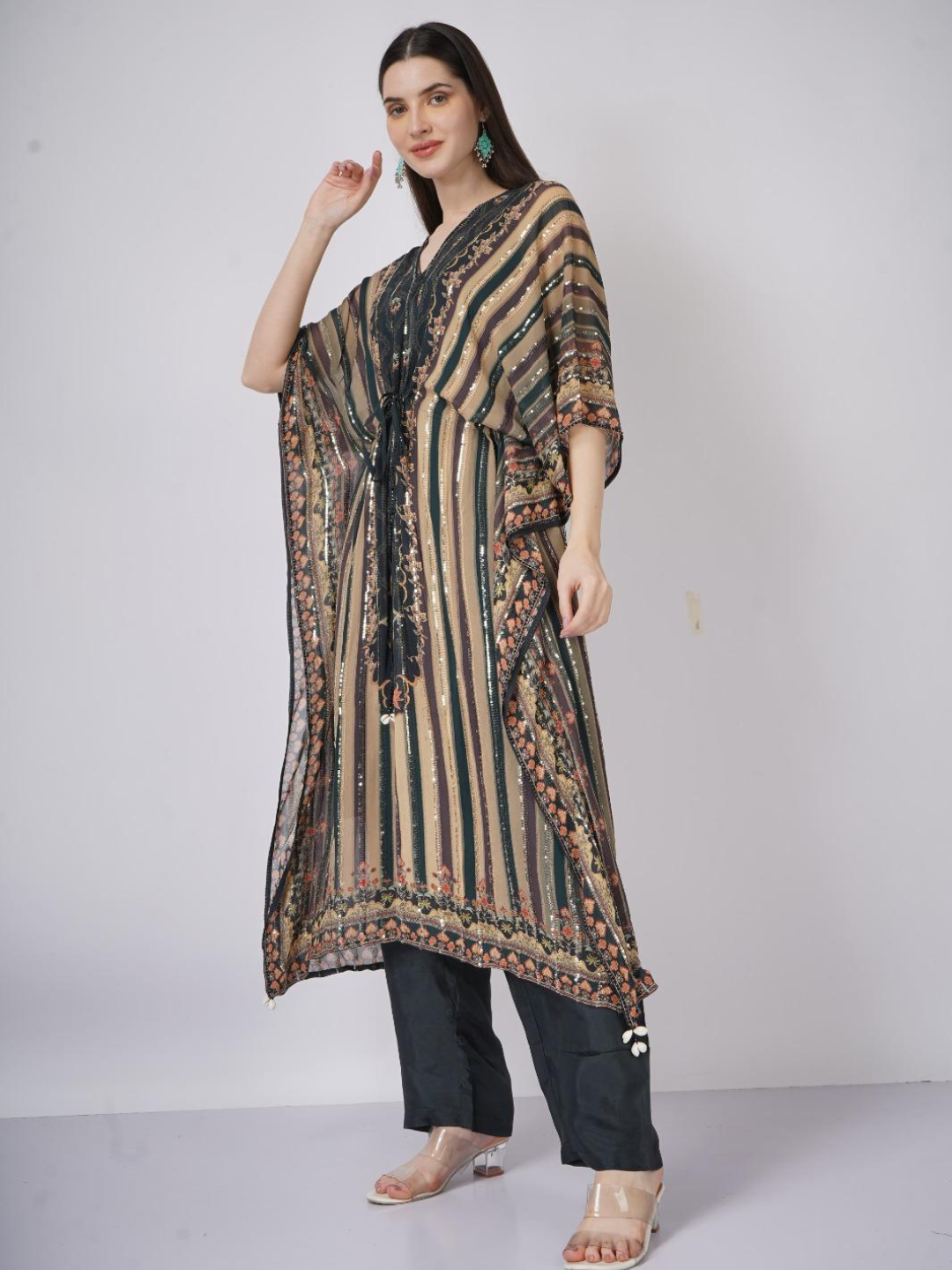 Blue Georgette Indo Western with Cutdana and Printed Embroidery 7