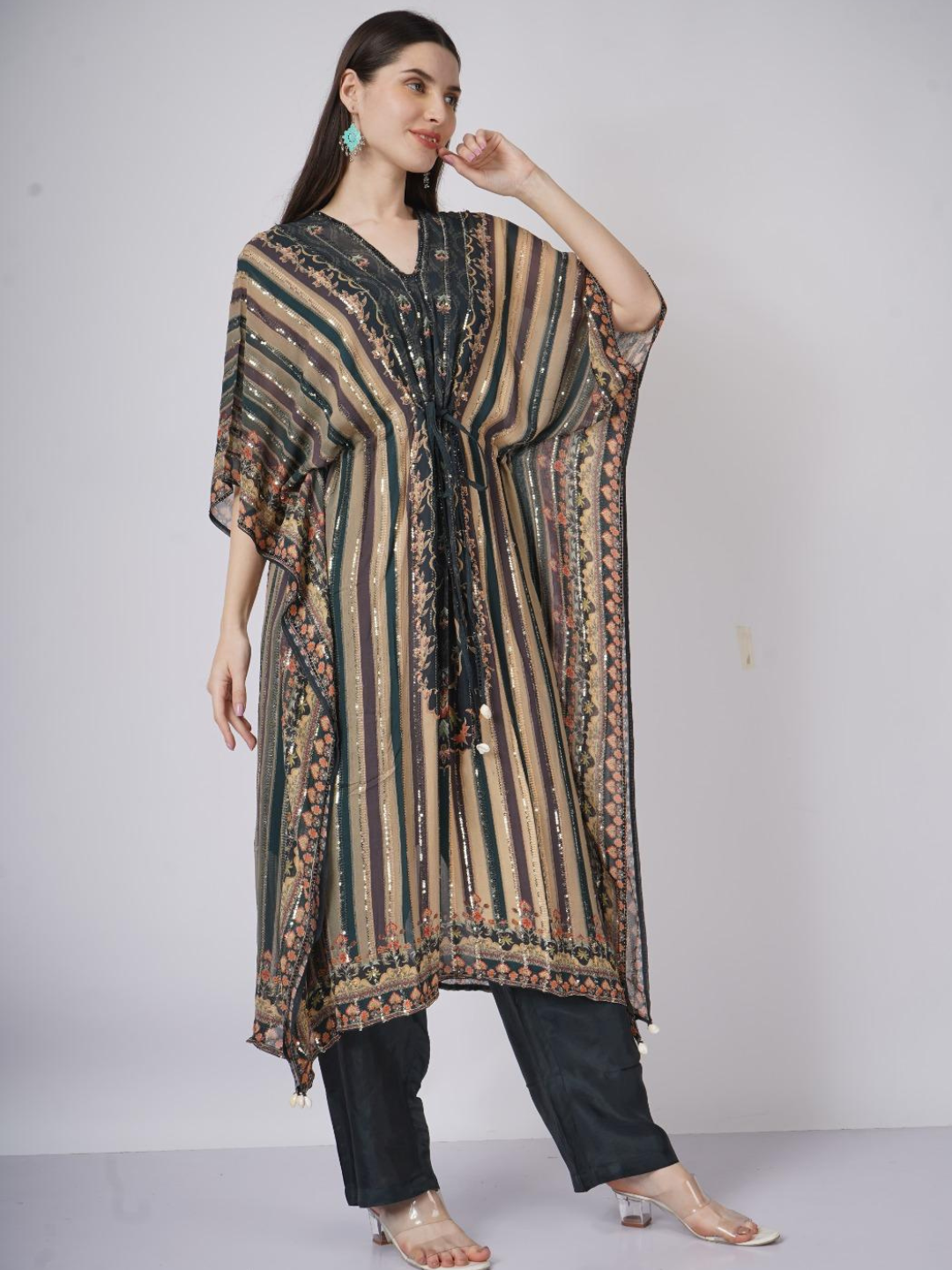 Blue Georgette Indo Western with Cutdana and Printed Embroidery 8