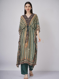 Green Georgette Indo Western with Cutdana and Printed Embroidery