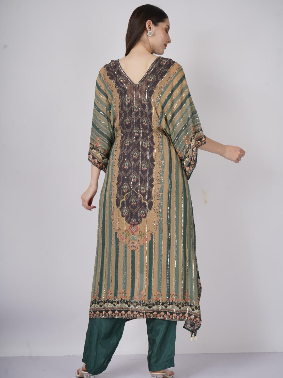 Green Georgette Indo Western with Cutdana and Printed Embroidery 2