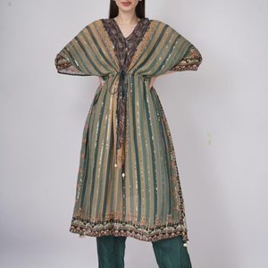 Green Georgette Indo Western with Cutdana and Printed Embroidery 3
