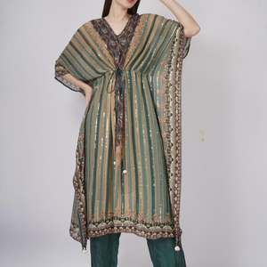 Green Georgette Indo Western with Cutdana and Printed Embroidery 4