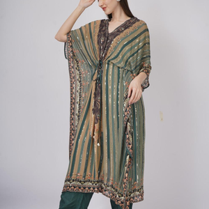Green Georgette Indo Western with Cutdana and Printed Embroidery 5