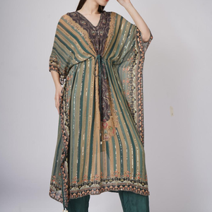 Green Georgette Indo Western with Cutdana and Printed Embroidery 6