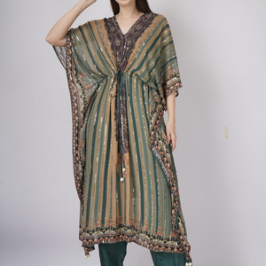 Green Georgette Indo Western with Cutdana and Printed Embroidery 8