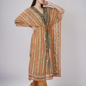 Peach Georgette Indo Western with Cutdana and Printed Embroidery 1
