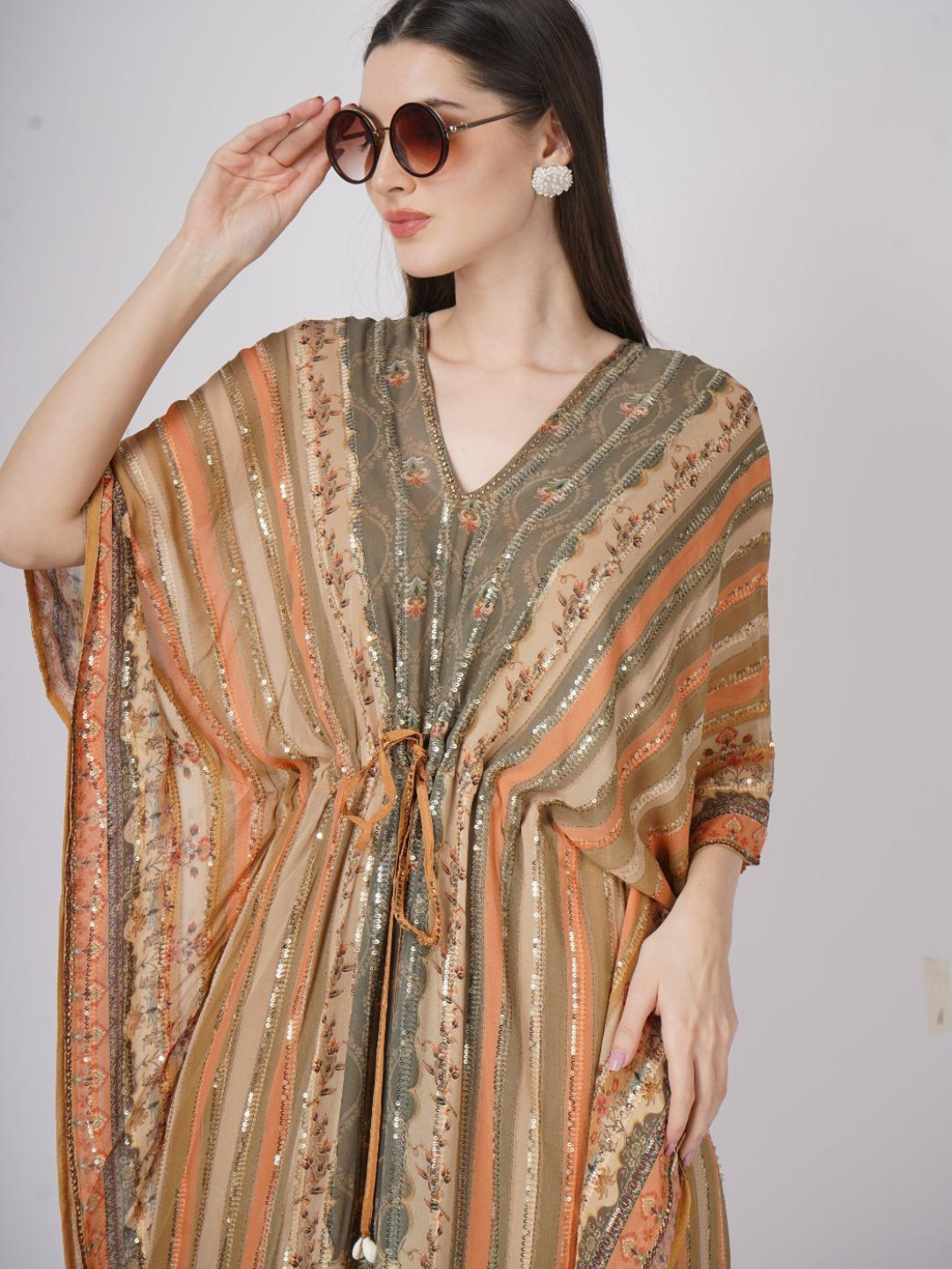 Peach Georgette Indo Western with Cutdana and Printed Embroidery 10