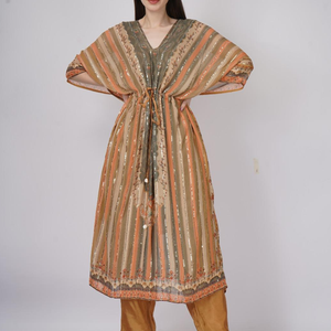 Peach Georgette Indo Western with Cutdana and Printed Embroidery 2
