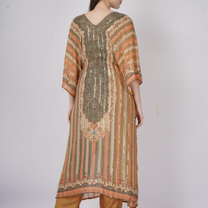 Peach Georgette Indo Western with Cutdana and Printed Embroidery 3