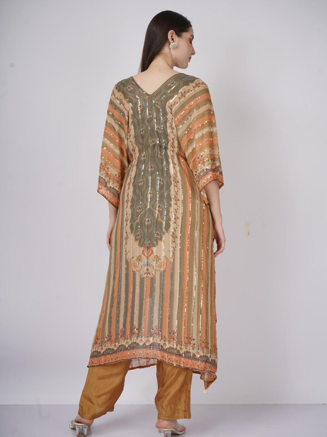 Peach Georgette Indo Western with Cutdana and Printed Embroidery 3