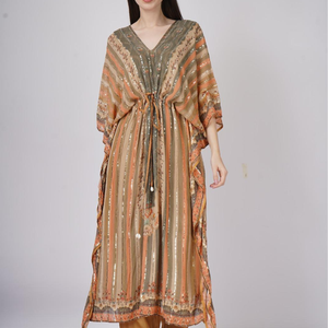 Peach Georgette Indo Western with Cutdana and Printed Embroidery 4