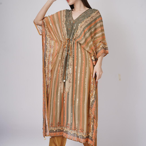 Peach Georgette Indo Western with Cutdana and Printed Embroidery 5