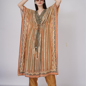 Peach Georgette Indo Western with Cutdana and Printed Embroidery 7