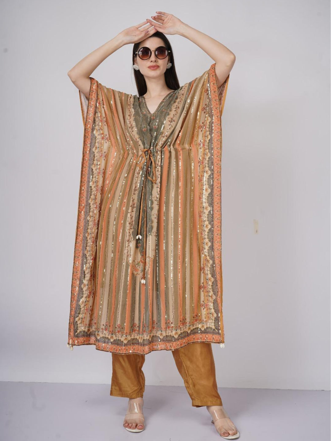 Peach Georgette Indo Western with Cutdana and Printed Embroidery 7