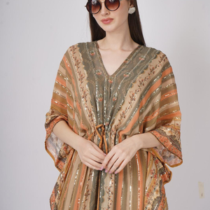 Peach Georgette Indo Western with Cutdana and Printed Embroidery 9