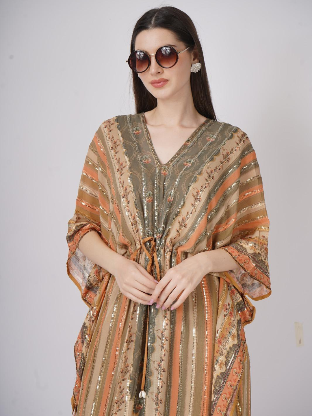 Peach Georgette Indo Western with Cutdana and Printed Embroidery 9