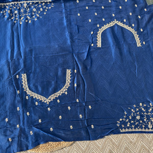 Blue Organza Saree with Unstitched Blouse with Gota, Pearl, Stone, Dabka and Mirror Embroidery 6