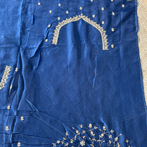 Blue Organza Saree with Unstitched Blouse with Gota, Pearl, Stone, Dabka and Mirror Embroidery 8