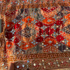 Peach Georgette Saree with Blouse with Mirror, Zari, Sequins, Swarovski and Printed Embroidery 11