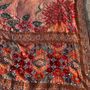 Peach Georgette Saree with Blouse with Mirror, Zari, Sequins, Swarovski and Printed Embroidery 9